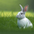 Sedate easter creme d'argent rabbit portrait full body sitting in green field