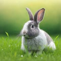 Sedate easter English Spot rabbit portrait full body sitting in green field