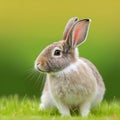 Sedate easter English Spot rabbit portrait full body sitting in green field