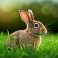 Sedate easter rabbit portrait full body sitting in green field