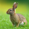 Sedate easter Tam rabbit portrait full body sitting in green field