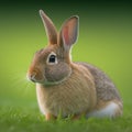 Sedate easter rabbit portrait full body sitting in green field