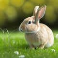 Sedate easter Palomino rabbit portrait full body sitting in green field