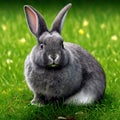 Sedate easter Silver Fox rabbit portrait full body sitting in green field Royalty Free Stock Photo