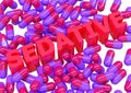 Sedative drug capsules over letters