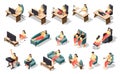 Sedentary Lifestyle Isometric Recolor Icon Set