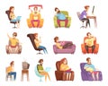 Sedentary Lifestyle Retro Cartoon Icons Set Royalty Free Stock Photo