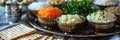 Seder dinner table with decorations, wine and food. Traditional Jewish kosher meals