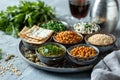 Seder dinner table with decorations, wine and food. Traditional Jewish kosher meals