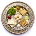 Seder plate Passover on white background Royalty Free Stock Photo