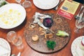 Seder table with blessing on the eve of Passover Jewish Holiday