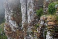 Sedimentary clifftop, in the fog