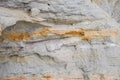 sedimentary layers of the rock in the sand scree. sand, pebbles and shells in sedimentary rocks