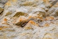 sedimentary layers of the rock in the sand scree. sand, pebbles and shells in sedimentary rocks