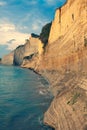Sedimentary Rock Cliff at the sea, Limestone Natural Structure Coast, Mointain Chain of Layered Stone Formation along the Beach, H Royalty Free Stock Photo