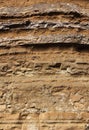 Geological layers of earth - layered rock. Close-up of sedimentary rock in Iceland. Royalty Free Stock Photo