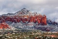 Sedona, Arizona and Coffee Pot Rock covered with snow.