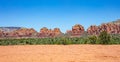 Sedona Arizona USA panorama. Red orange color rock formations, blue sky, sunny spring day Royalty Free Stock Photo