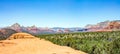 Sedona Arizona USA panorama. Red orange color rock formations, blue sky, sunny spring day Royalty Free Stock Photo