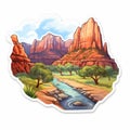 Sedona Arizona Sticker: 2d Game Art With River - Pastoral Landscapes