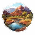 Sedona Mountain Stream Vinyl Sticker - Flat Shading, Pastoral Landscapes, Exotic Fantasy