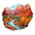 Sedona River And Mountains Sticker: Vibrant 2d Game Art Inspired Design