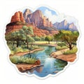 Sedona River Sticker: Realistic Landscapes With Soft Edges