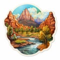 Sedona River Valley Sticker - Hyper-detailed Illustration Inspired By Jeff Koons And Jody Bergsma