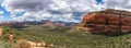 Sedona\'s valley panorama with red rocks and lush green trees Royalty Free Stock Photo
