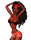 The seductive afroamerican poses in the red shorts, isolated