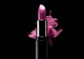 Seductive Charm: Feminine Elegance and Confidence Shine Through Vibrant Pink Lipstick on a Sleek Black Background, ai