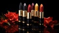 Seductive and colorful lipstick colors. Lip care and coloring. Lipstick sexiness.