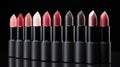 Seductive and colorful lipstick colors. Lip care and coloring. Lipstick sexiness.