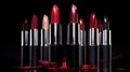 Seductive and colorful lipstick colors. Lip care and coloring. Lipstick sexiness