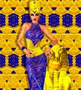 Seductive Egyptian woman in gold and blue.