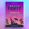 Seductive naked woman body raising leg umbrella on beach neon summer party poster template vector
