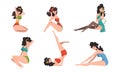 Seductive Pin up Girls Set, Beautiful Brunette Sensual Young Women Dressed Lingerie Sitting and Posing Cartoon Style