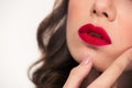 Seductive tender beautiful red lips of young curly woman