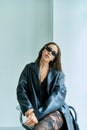 seductive woman in sunglasses posing in Royalty Free Stock Photo