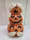 see, hear, and speak no evil.. Jack o lantern pumpkins with skeleton hands