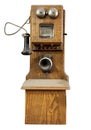 See isolated antique telephone communication system available for talking and receiving through ear & mouthpiece. Royalty Free Stock Photo