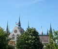 See the roofline and spires of  the Parliament building in Budapest, Hungary. Royalty Free Stock Photo