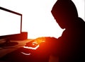 See from the side .Computer hacker working anonymous cyber attack virus. internet security.Security technology concept. Royalty Free Stock Photo