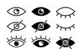 See and unsee eyes icon set. Hide and unhide symbol. Sensitive content. Vector stock illustration