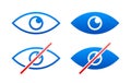 See and unsee eyes icon set. Hide and unhide symbol. Sensitive content. Vector stock illustration