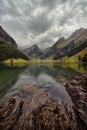 Seealpsee in the Swiss Alps during a rainy day