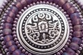 Seed bead embroidered lilac mandala with metal button