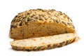 Seed covered carrot bread bloomer loaf isolated on a white