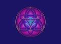 Seed Flower of life lotus icon, yantra mandala sacred geometry, golden symbol of harmony and balance. Purple color Mystical logo