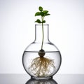 Seed Germination with Roots and Green Seedling Growing in Clear Glass Vase Royalty Free Stock Photo